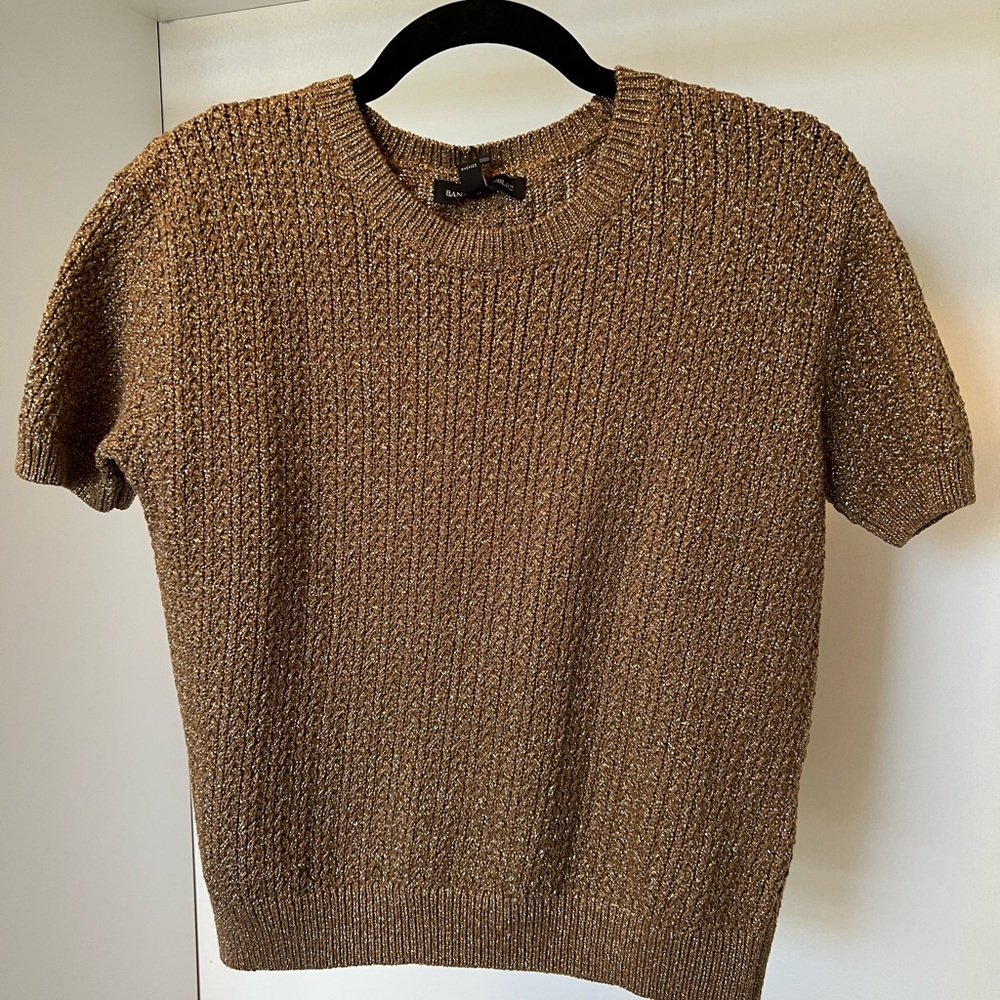 BR Gold Metallic Knit Crop Short Sleeve Small
